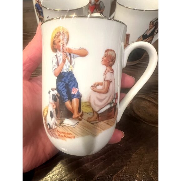 1982 Norman Rockwell Museum Coffee Mugs Cups White/Gold Trim Set of 6 Collection - Picture 7 of 16